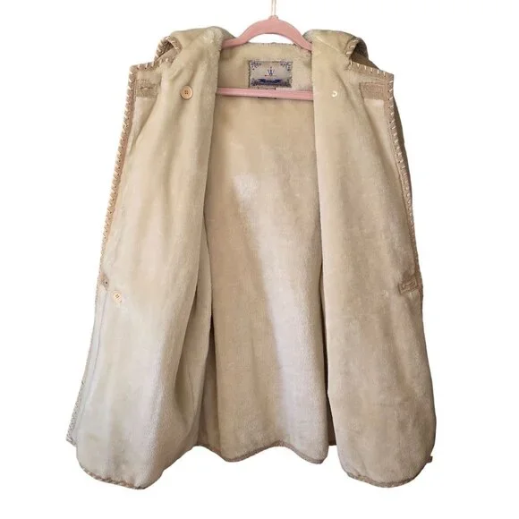 VTG Weathervane Women Suede Leather Coat Med Hood Fleece Lining Western Cowgirl - Picture 11 of 12